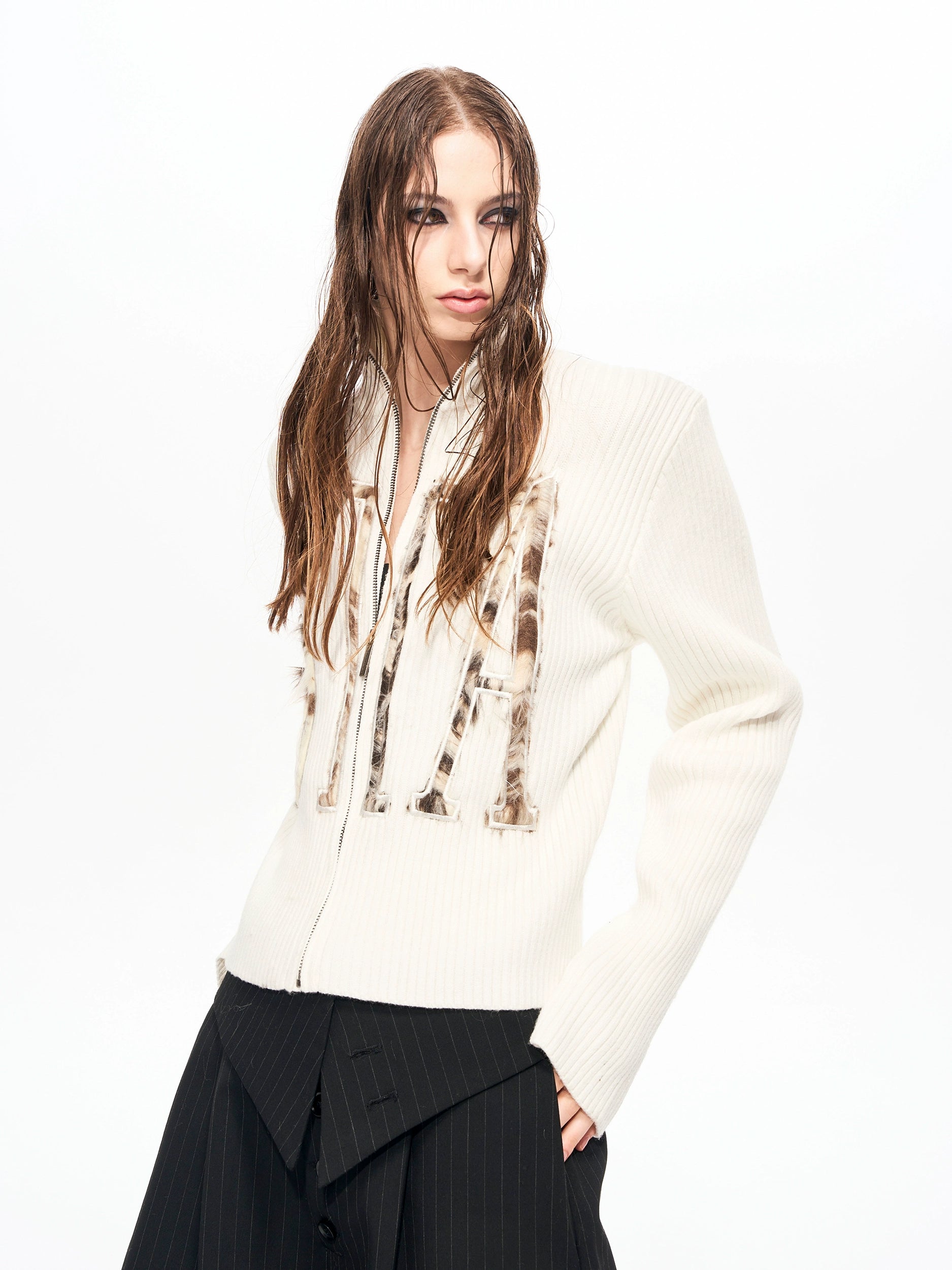 Graffiti Ribbed Zip Cardigan