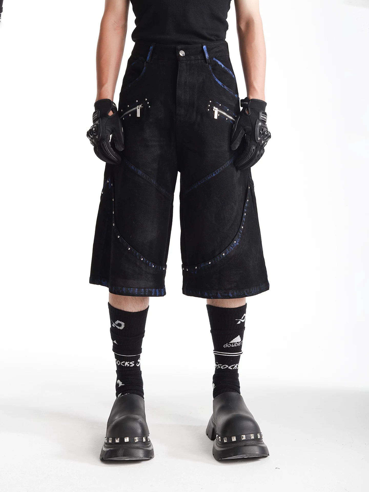 Midnight Circuit Studded Denim Shorts