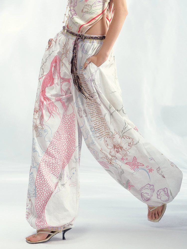Pink Floral Print Wide Leg Pants