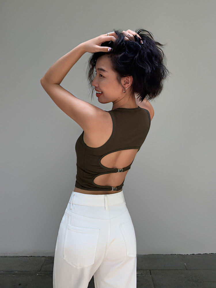 Summer Collection - Black Cut-Out Backless Camisole Top - chiclara