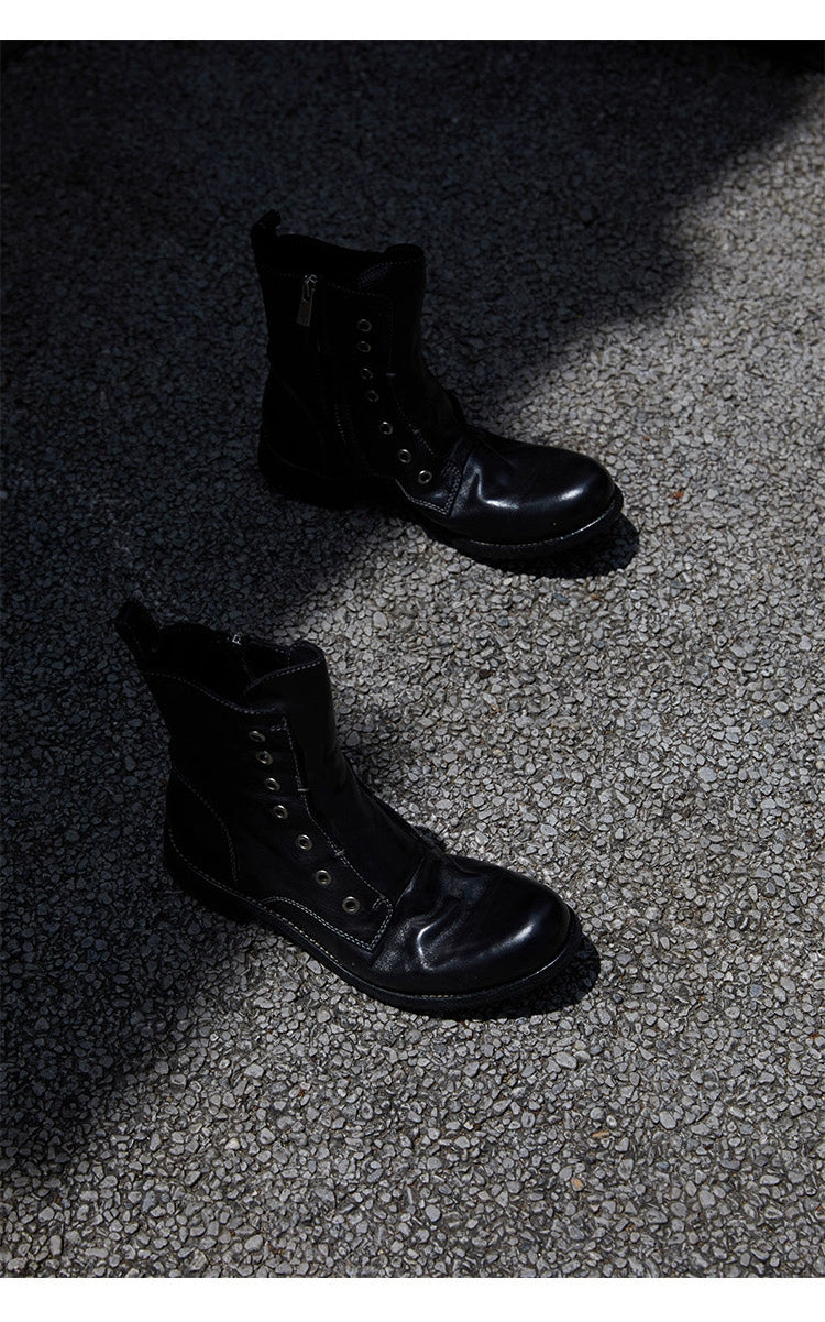 Brown Leather Lace-less Combat Boots
