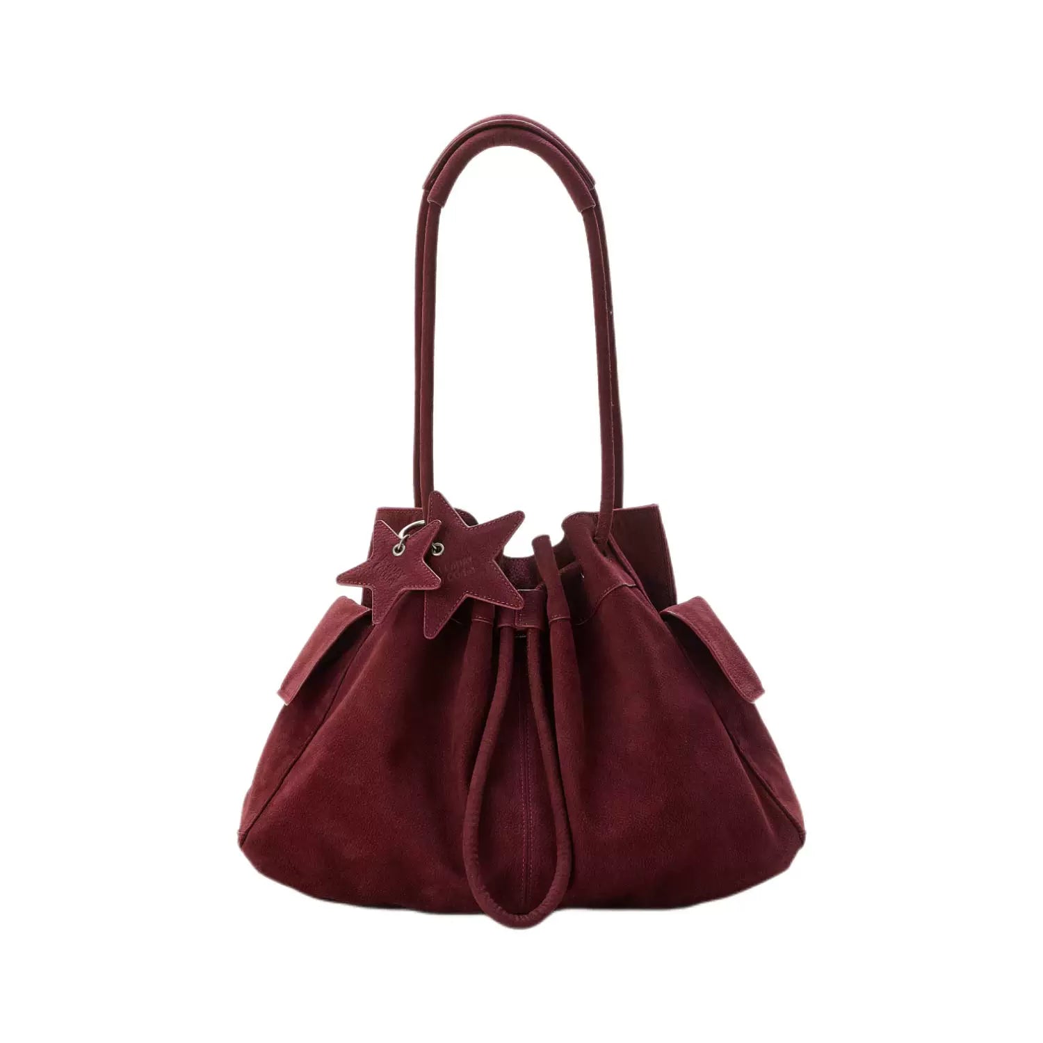 Drawstring Cloud Shoulder Bag - Berry Red / Large
