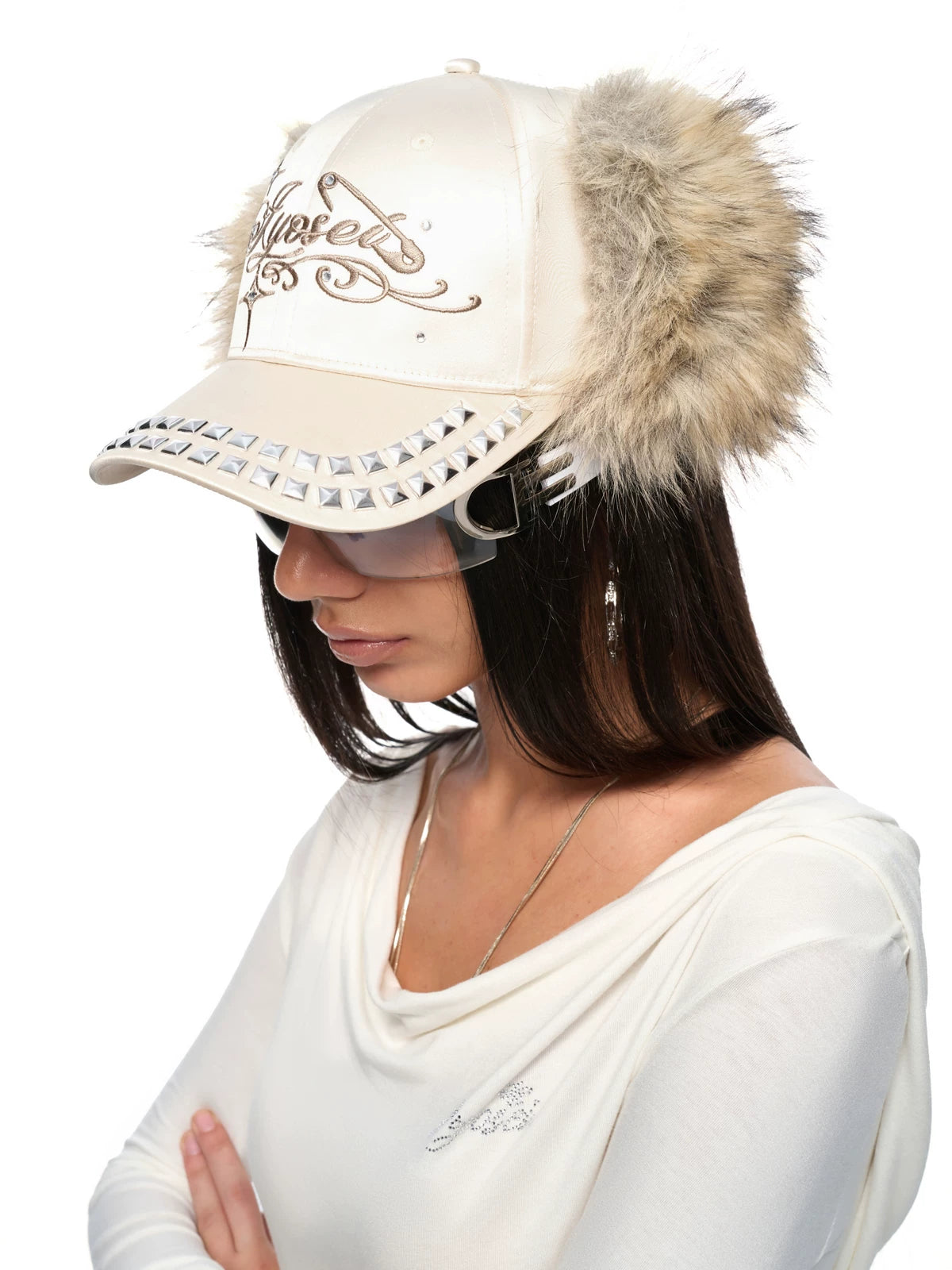 Frosted Angel Rhinestone Earflap Caps