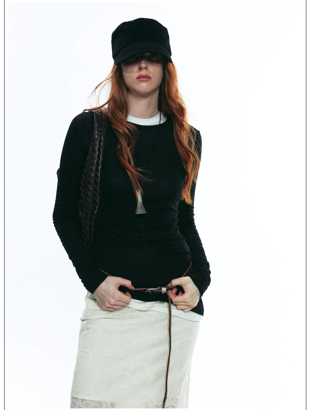 Sheer Ruched Long-Sleeve