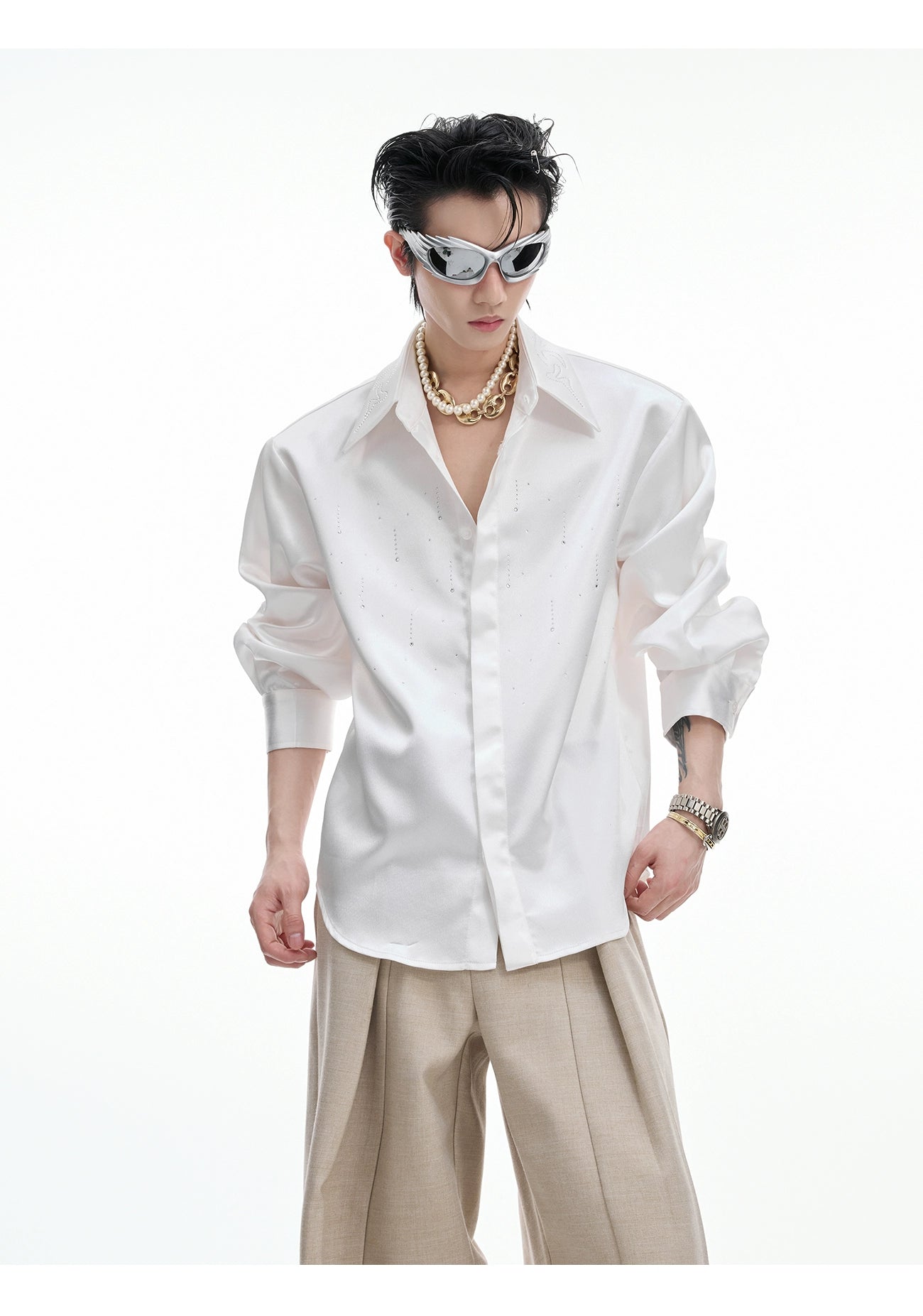 Embroidered Satin Party Shirt