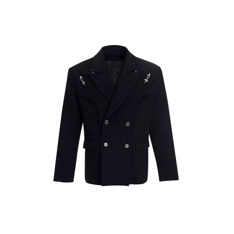 Double-Breasted Blazer with Cross Pins