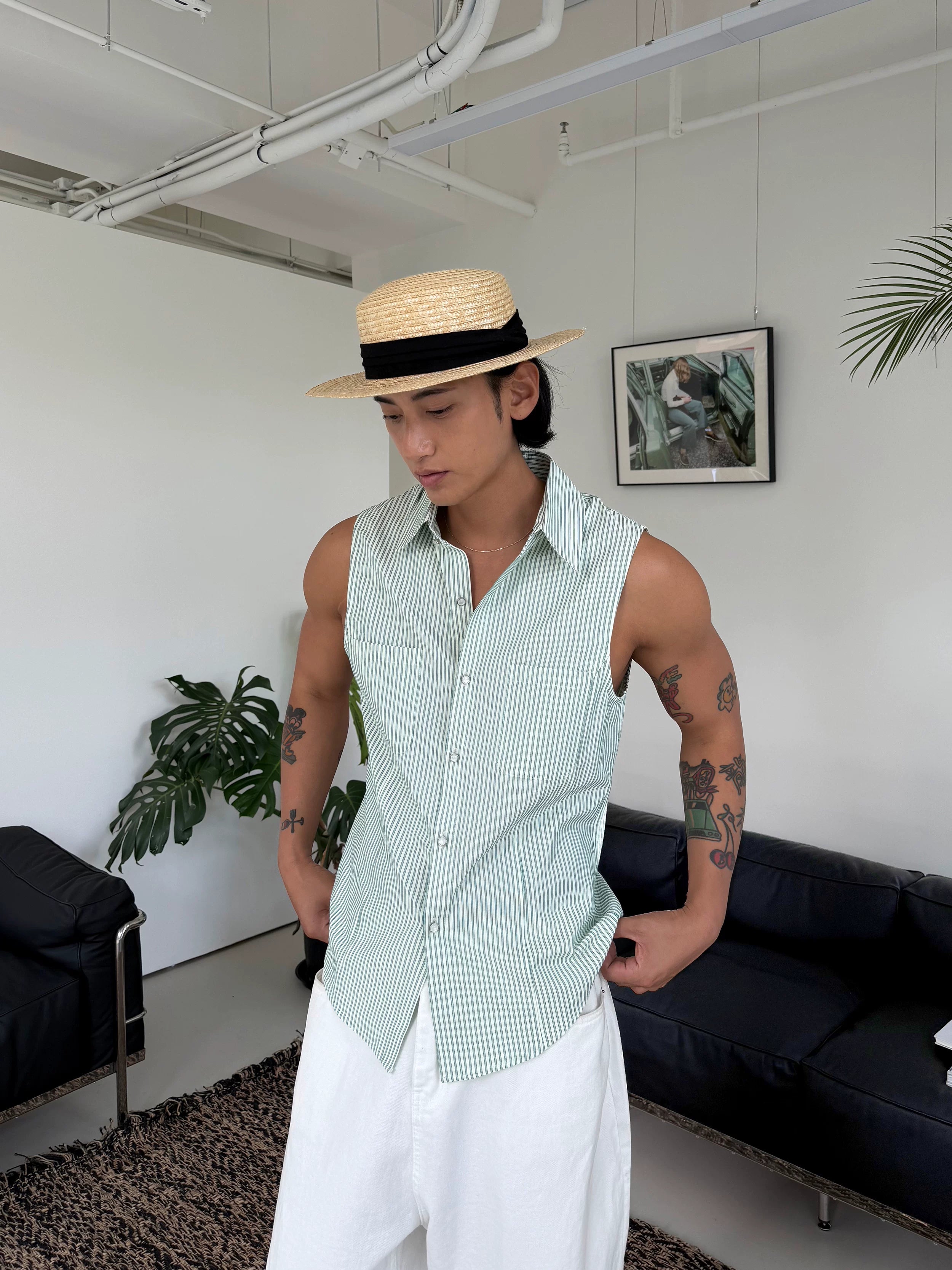 Seaside Stripe Sleeveless Collar Shirt