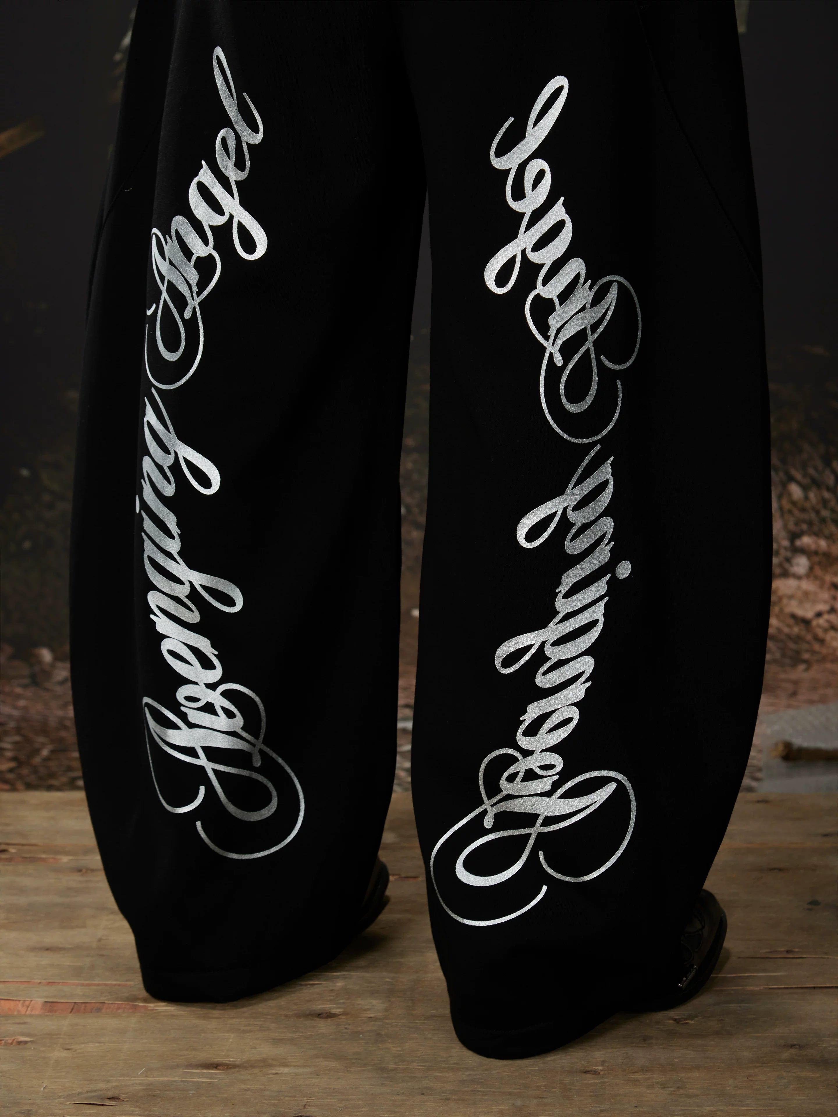Gothic Script Halo Wide‑Leg Sweatpants