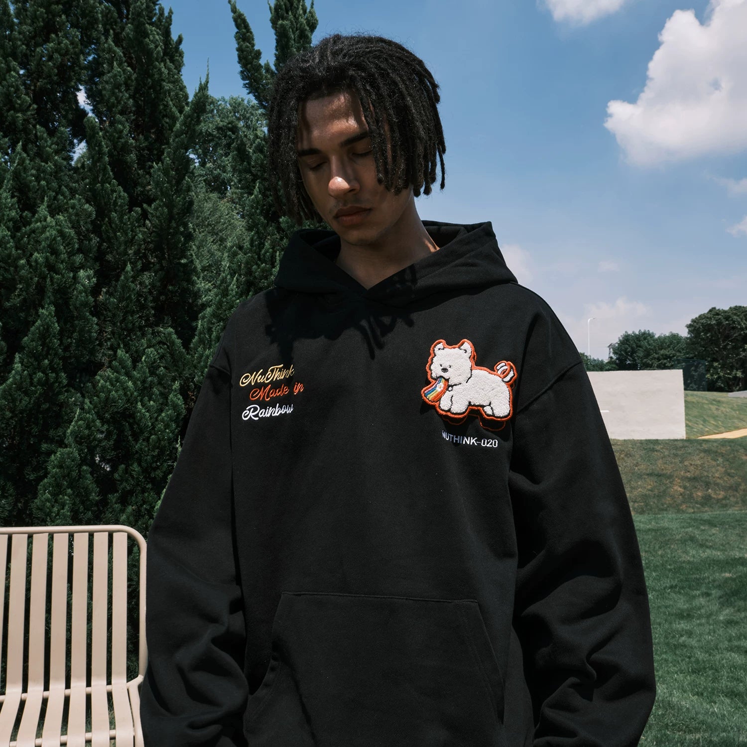 Embroidered Dog Graphic Oversized Pullover Hoodie