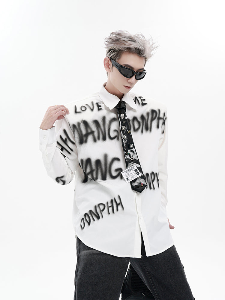 Graffiti Print Button-Up Shirt
