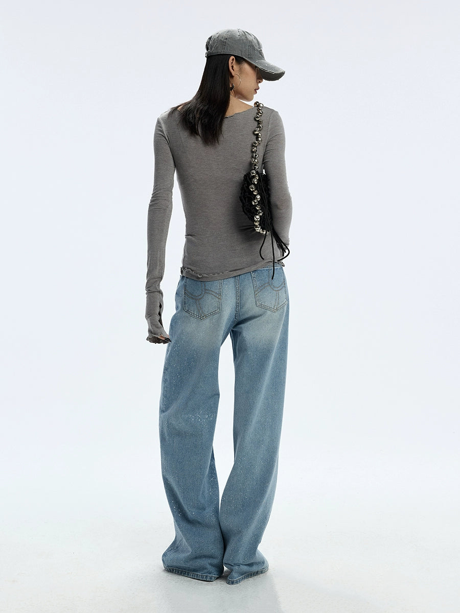 Stardust Fade Glitter Wide‑Leg Jeans