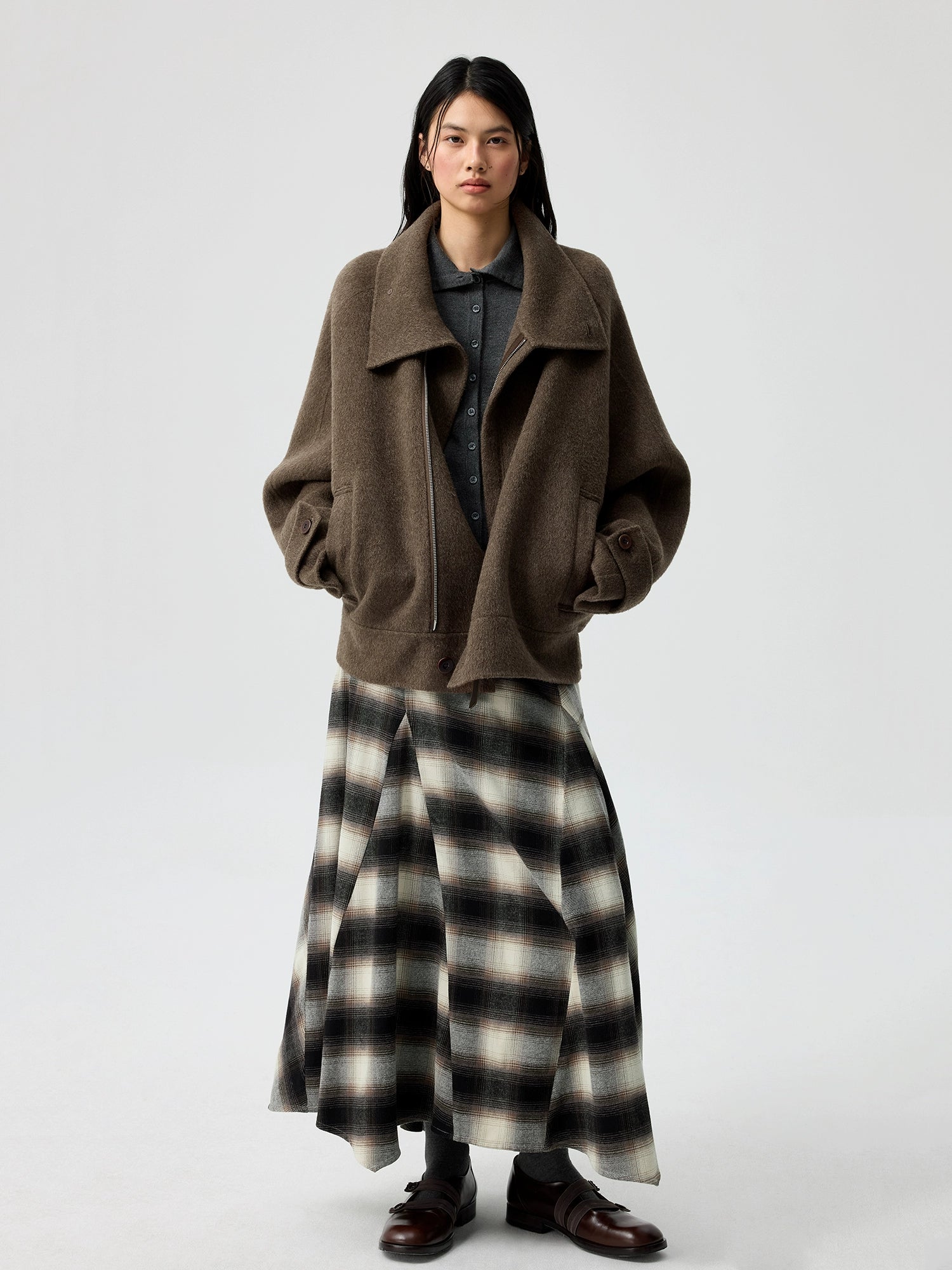Vintage A-Line Plaid Wool Maxi Skirt