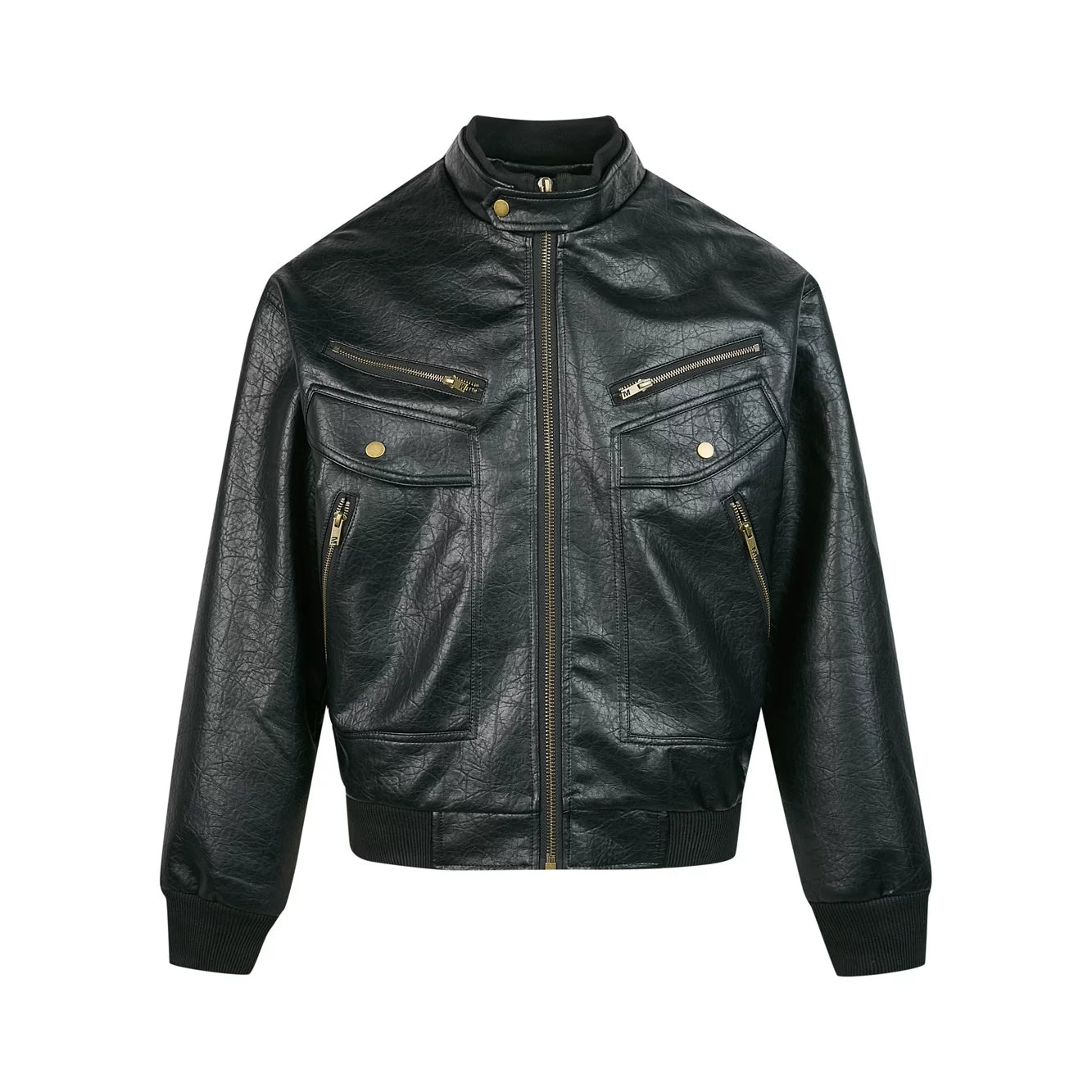 Retro Moto Zip Faux‑Leather Jacket