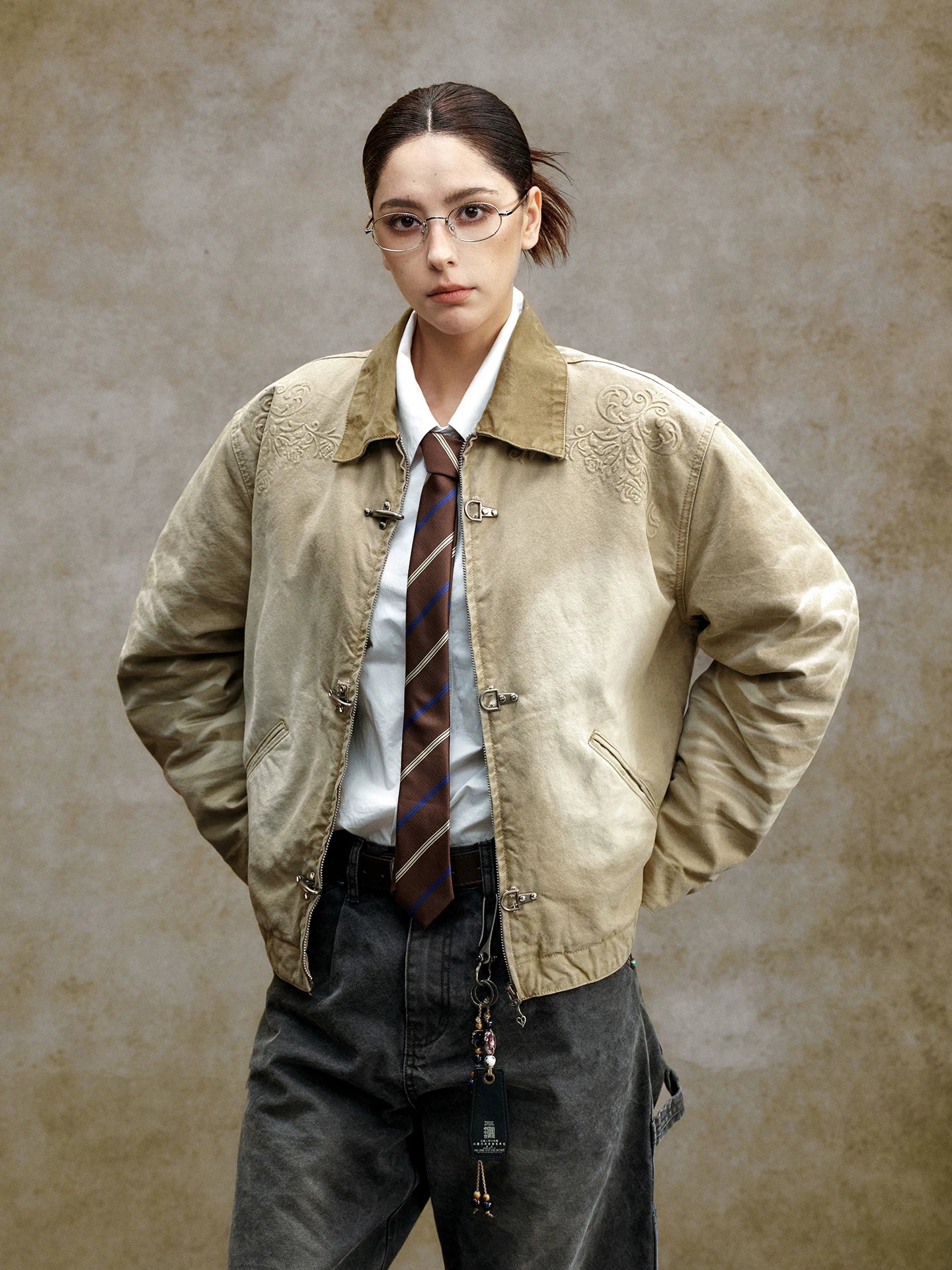 Embroidered Toggle Front Utility Jacket