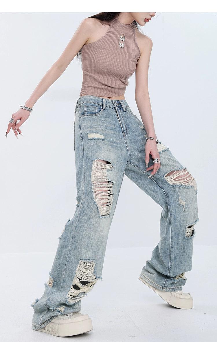 Vintage Grunge Distressed Wide-Leg Jeans