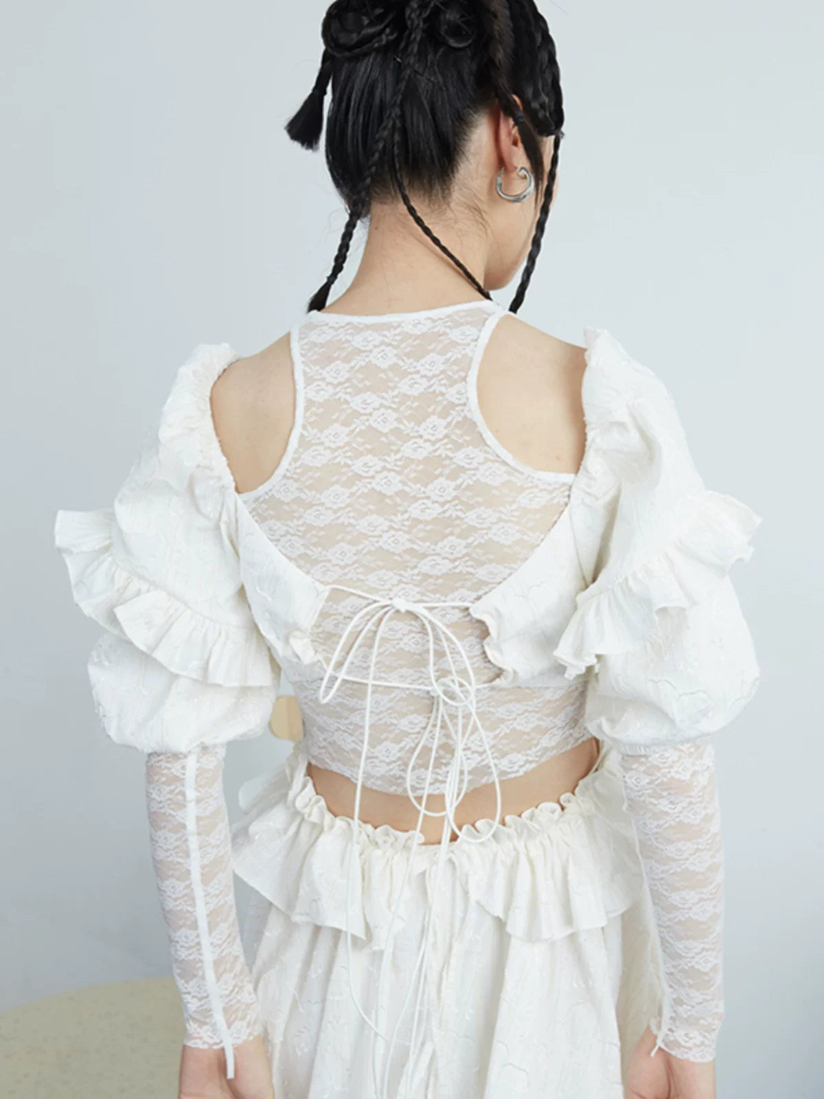 Ivory Ruffle Asymmetry Midi Dress