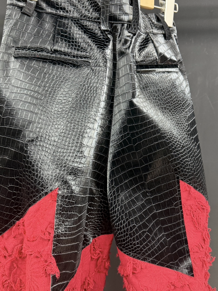 Crimson Dragonhide Shag Ruched Pants