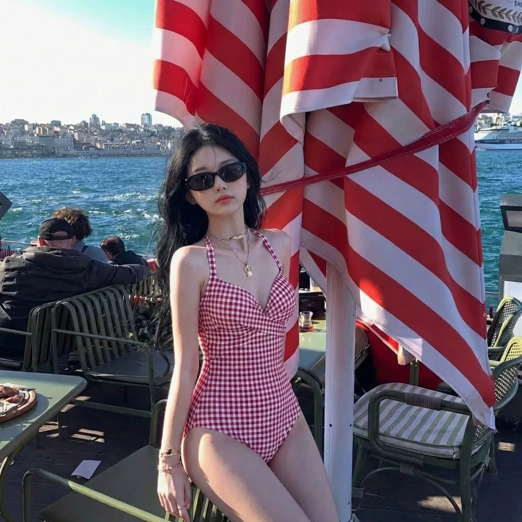 Moonlit Gingham Poolside One‑Piece