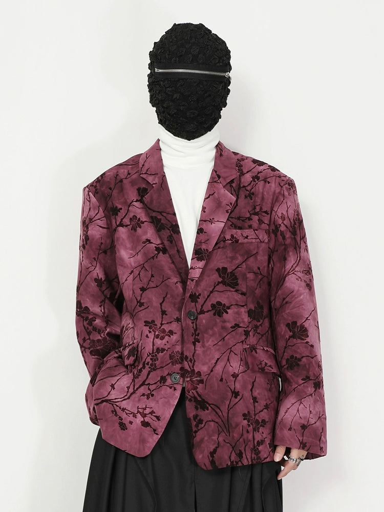 Pink Velvet Floral Pattern Blazer