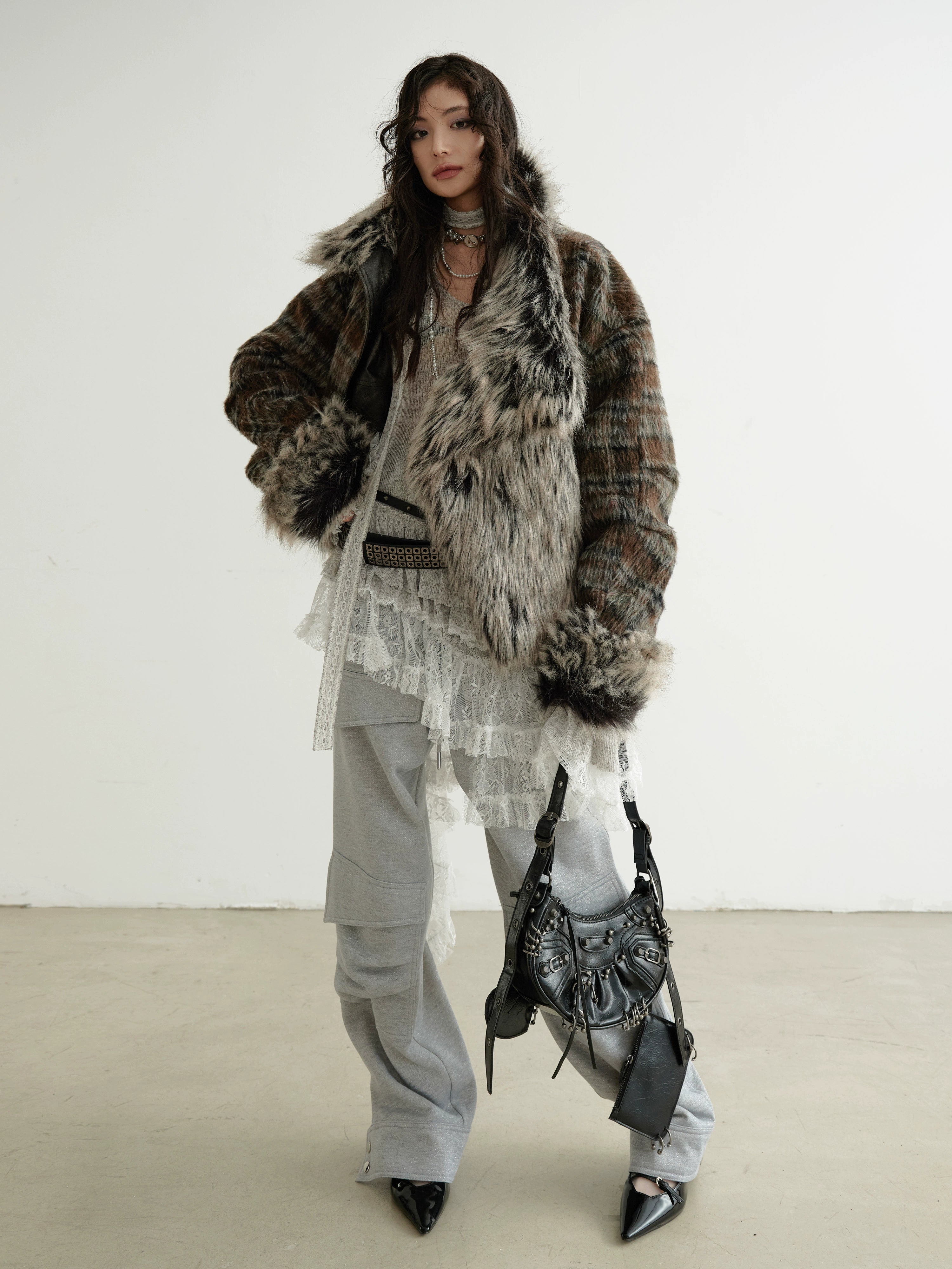 Faux Fur Trim Collar and Cuffs Cropped Jacket