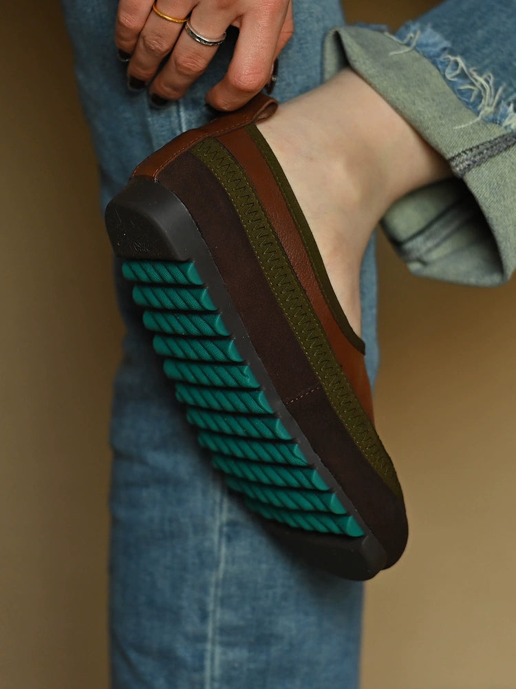 Brown Green Slip-On Comfort Shoes