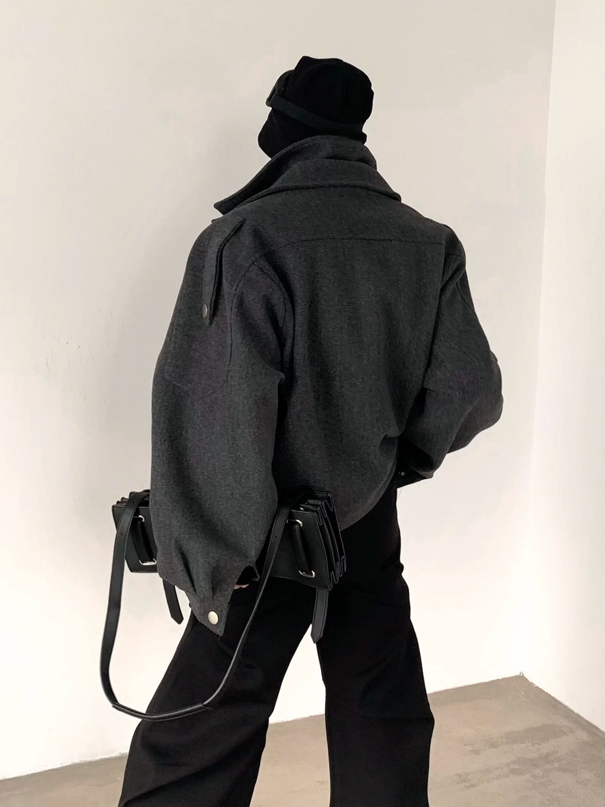 Asymmetric Zip Wool Moto Jacket