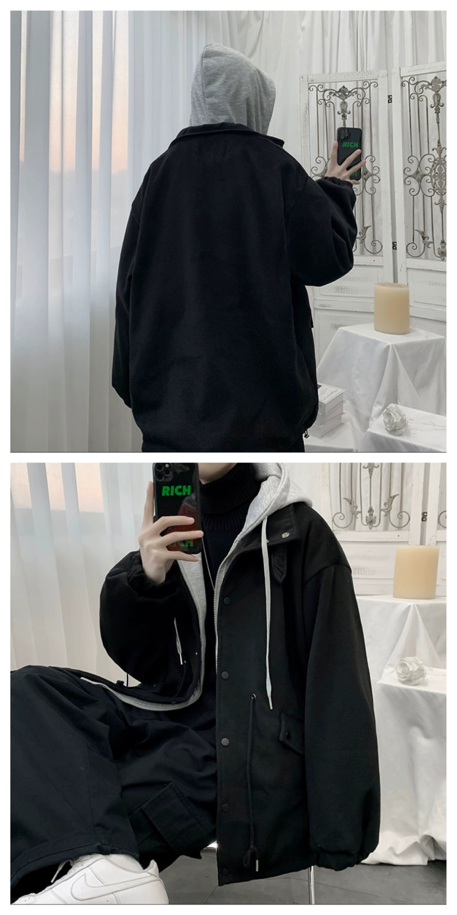 Oversized woolen hooded jacket