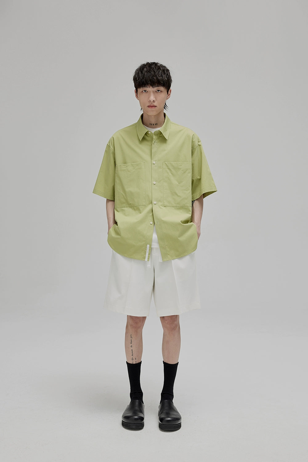 Square Collar Patch Pocket Short Sleeve Shirt