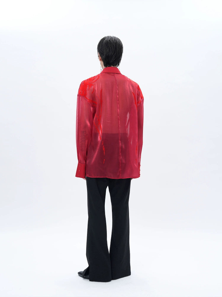 Red Sheer Glossy Statement Shirt
