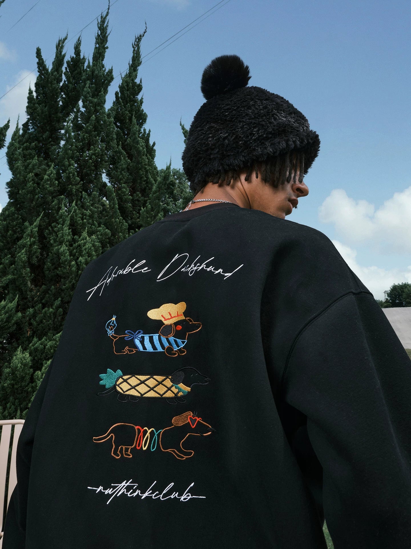 Embroidered Dachshund Graphic Oversized Sweatshirt