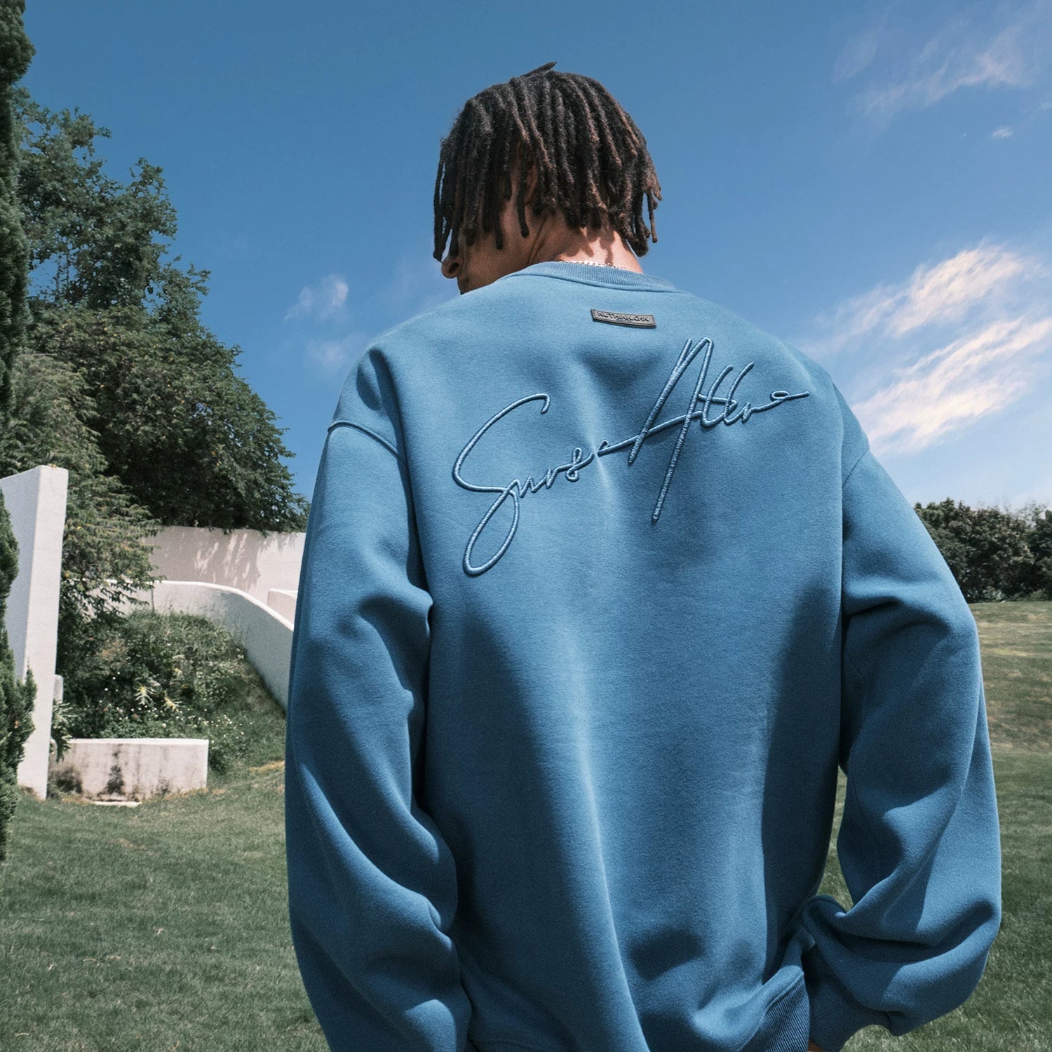 Script Embroidered Oversized Crewneck Sweatshirt