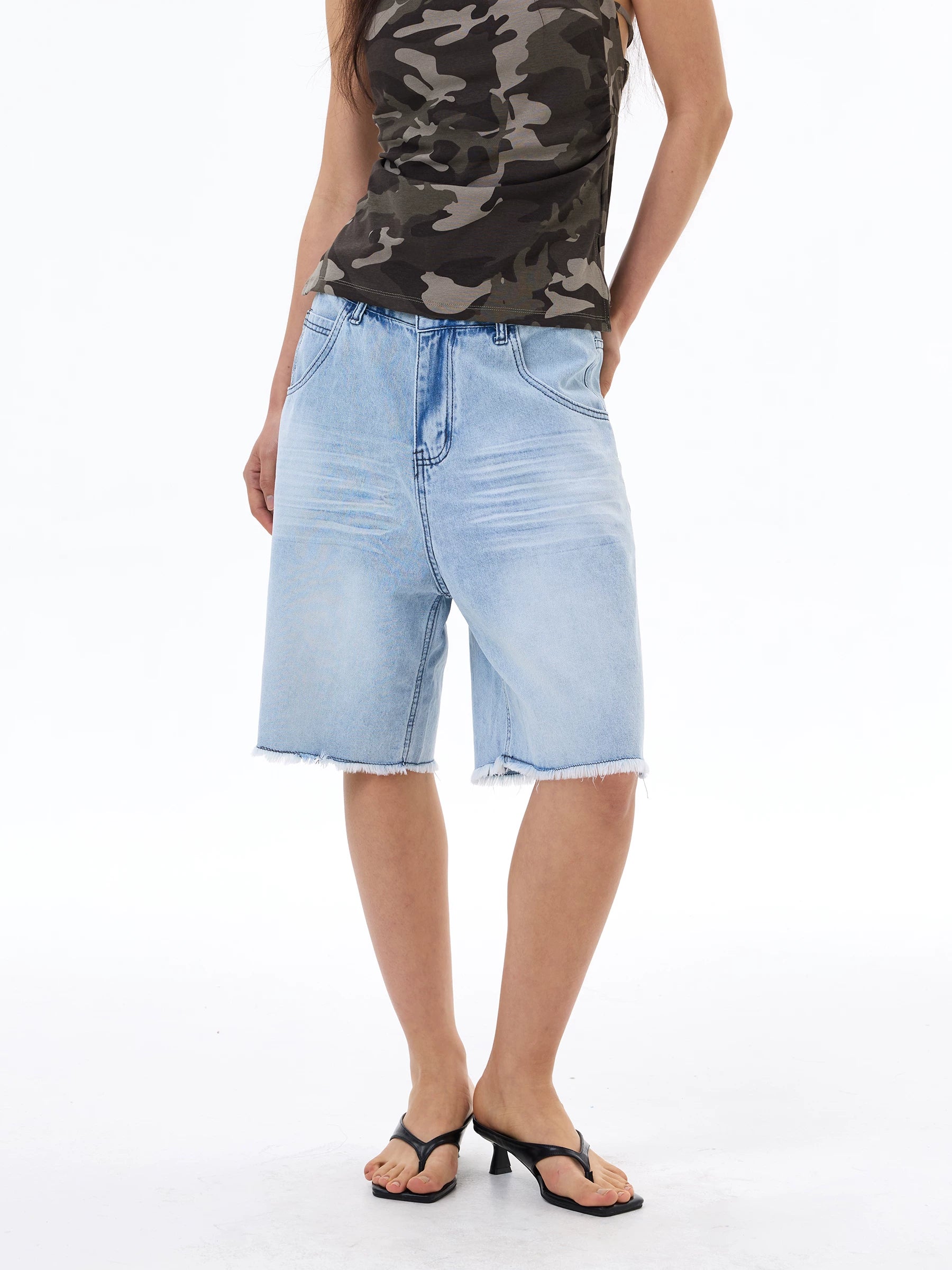 Glacier Fade Raw-Hem Bermuda Shorts