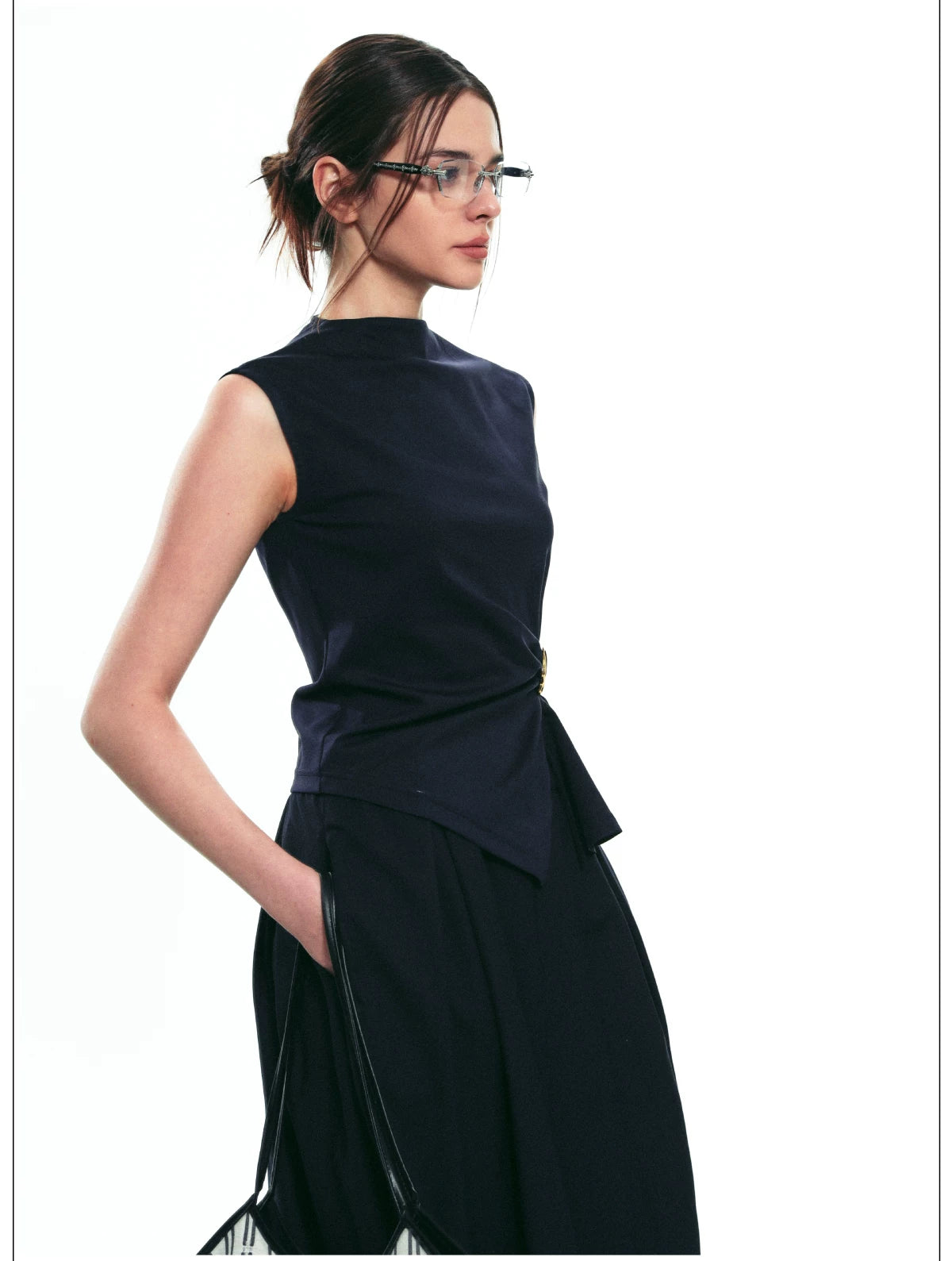 Gathered Buckle Ring Sleeveless Top