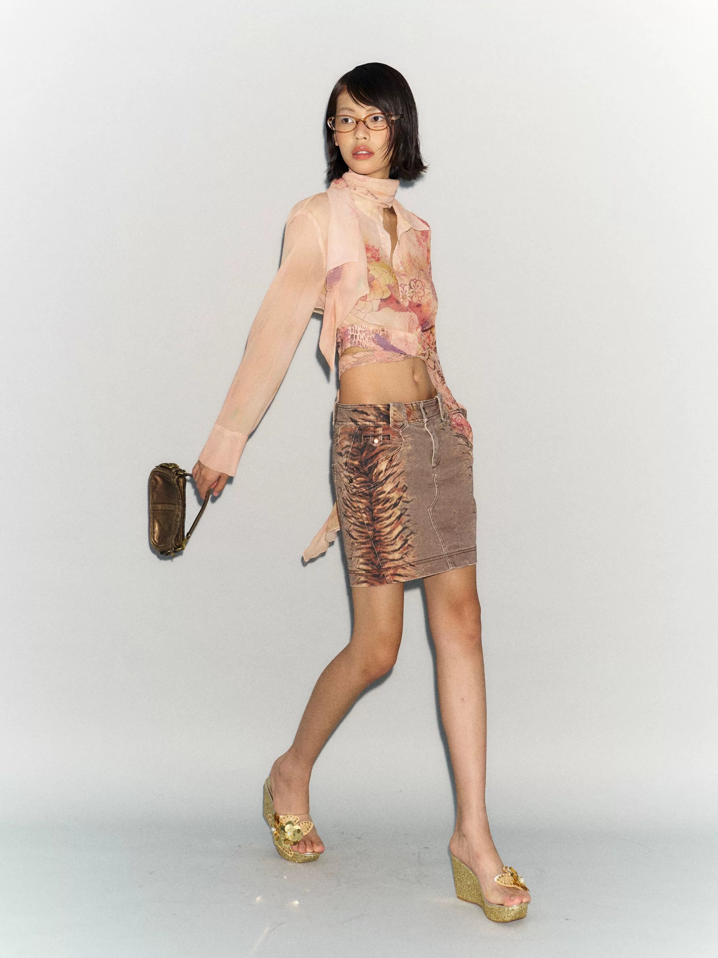 Ember Bloom Sheer Scarf Blouse