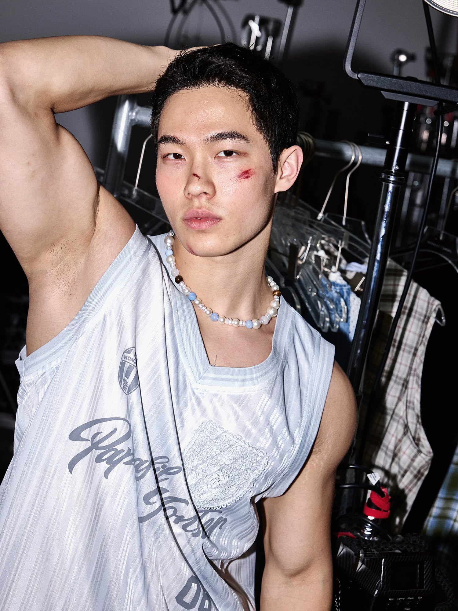 Silver Stripe Mesh Jersey Tank
