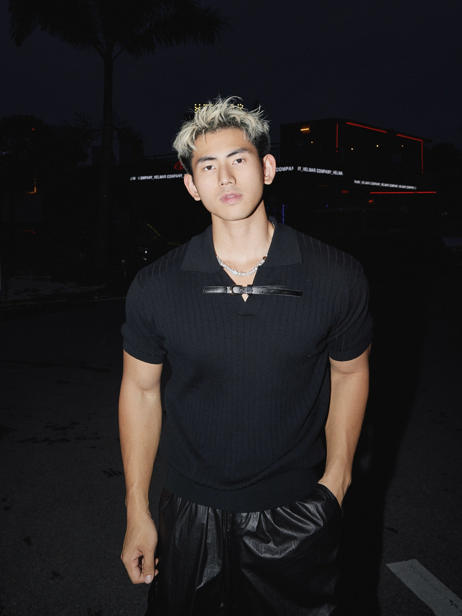 Ribbed Knit Short Sleeve Polo with Front Tie Detail
