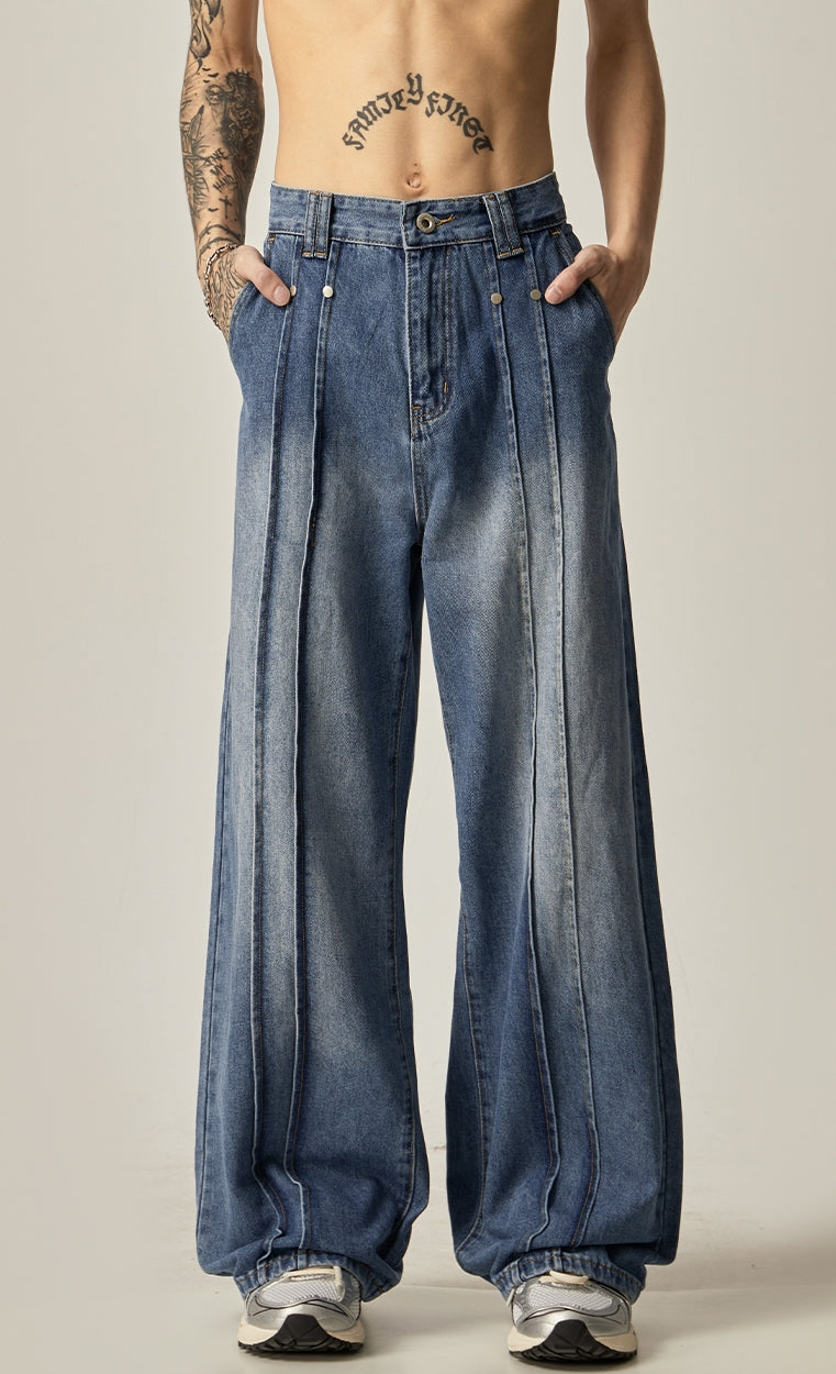 Wide Leg Pleated Denim Jeans