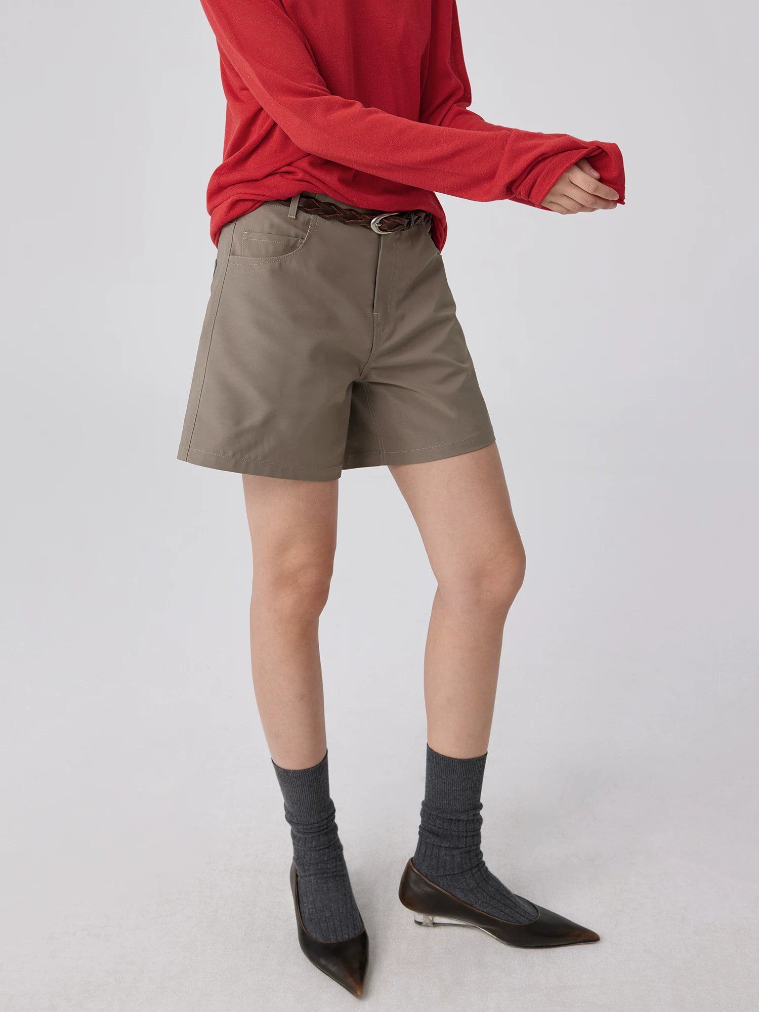 High-Waisted Buckleback Tailored Shorts