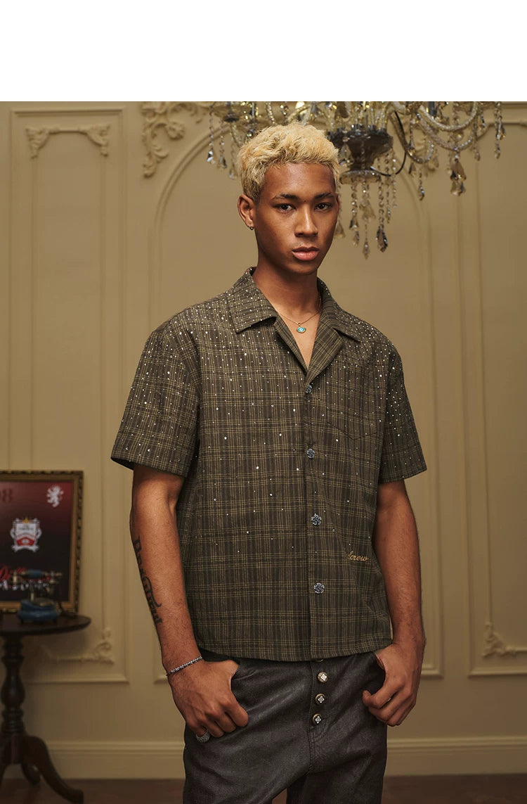 Embellished Plaid Camp Collar Shirt