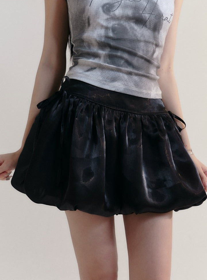 Scalloped Edge Mini Skirt with Side Ties - White and Black Options