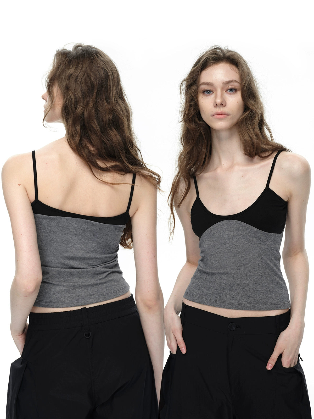 Black and Grey Spliced Camisole Top