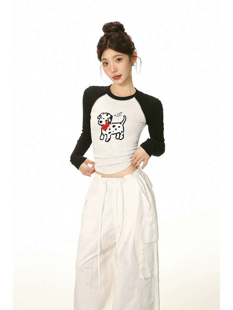 Cartoon Dalmatian Print Long Sleeve T-shirt