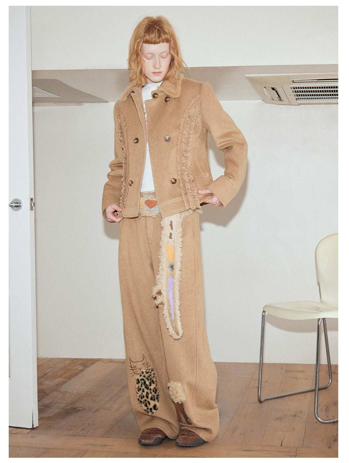 Leopard Pocket Kitty Patch Wide‑Leg Pants