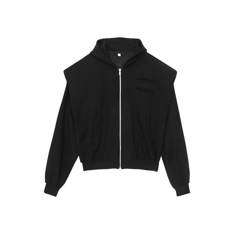 Shoulder-Padded Hoodie Jacket with Straight-Leg Pants Two-Piece Set