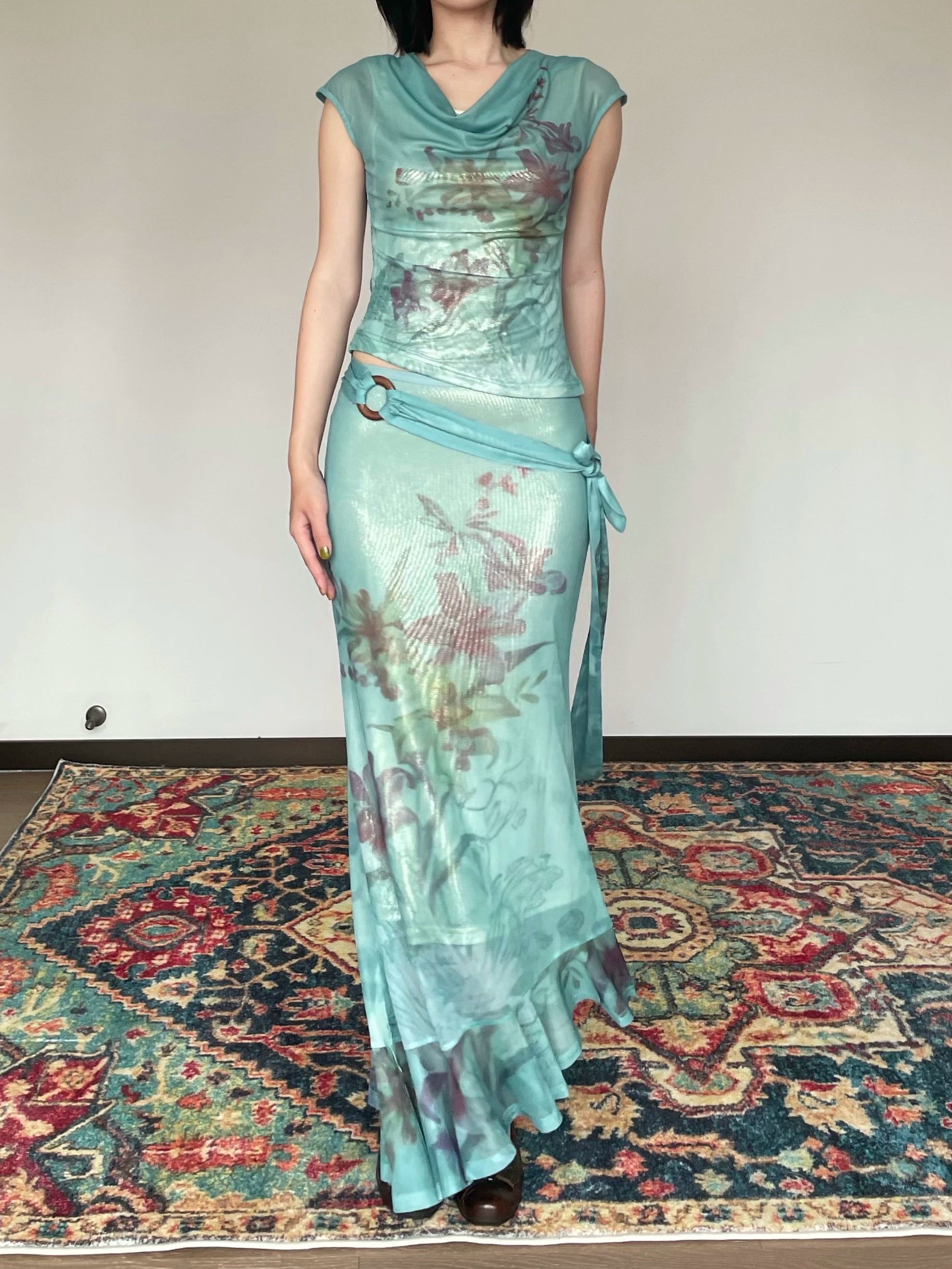 Aqua Floral Maxi Set