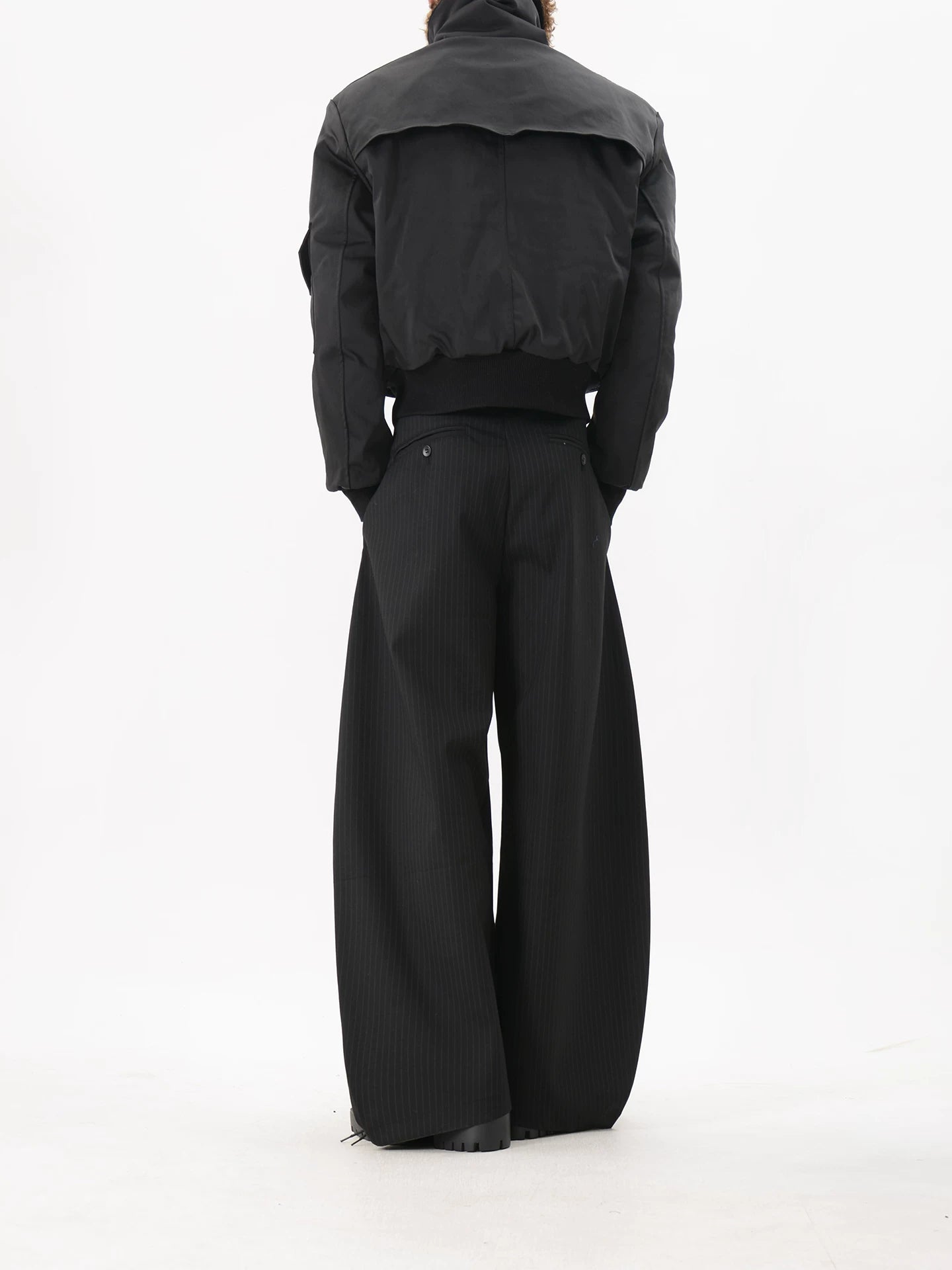 Black Faux Fur Collar Utility Bomber Jacket