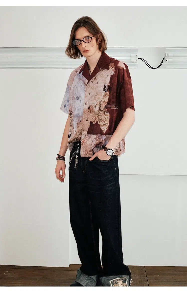 Corduroy Shirt with Floral Wallpaper Print - chiclara