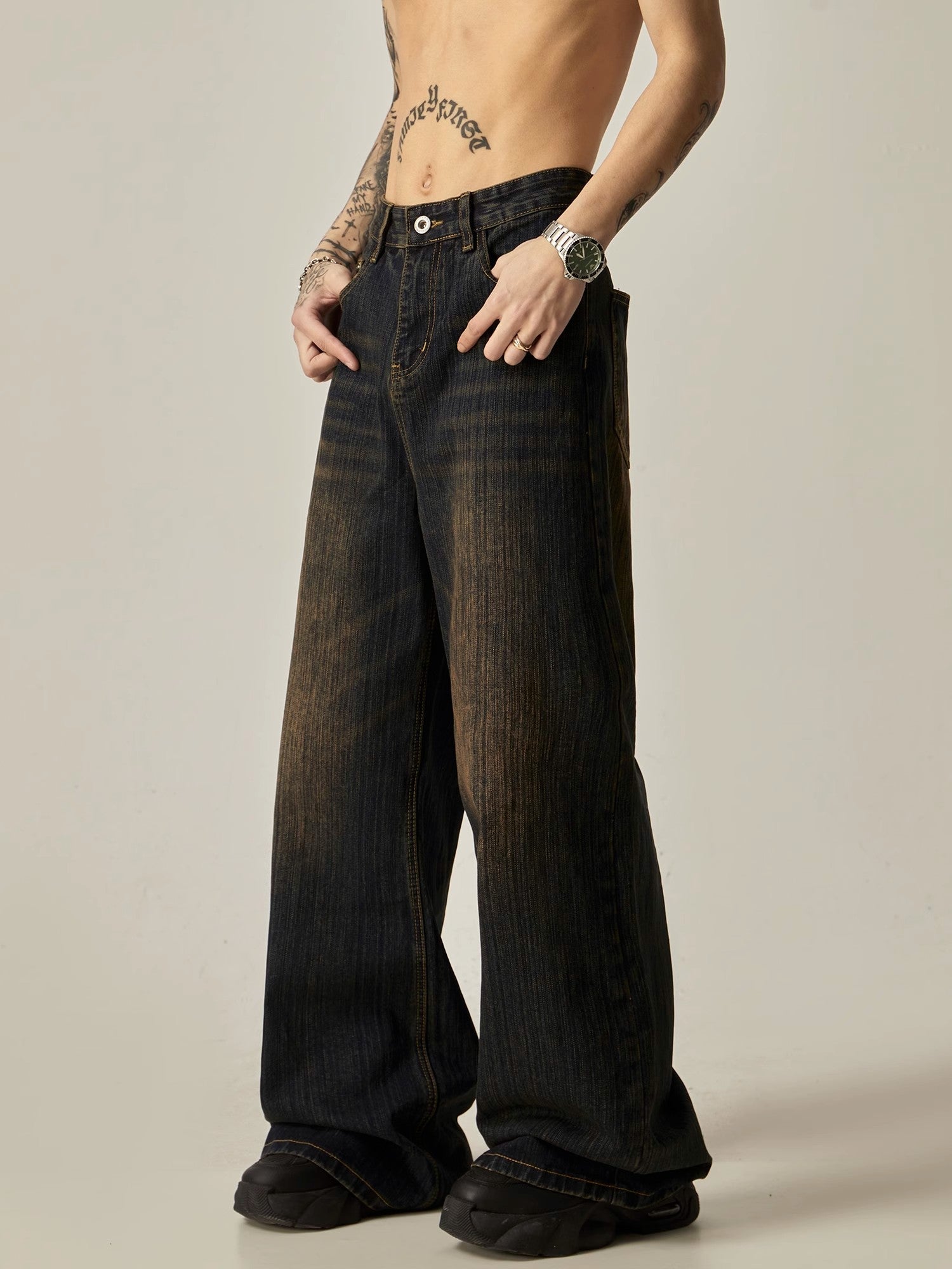 Ultra-Wide Leg Dark Wash Denim Jeans