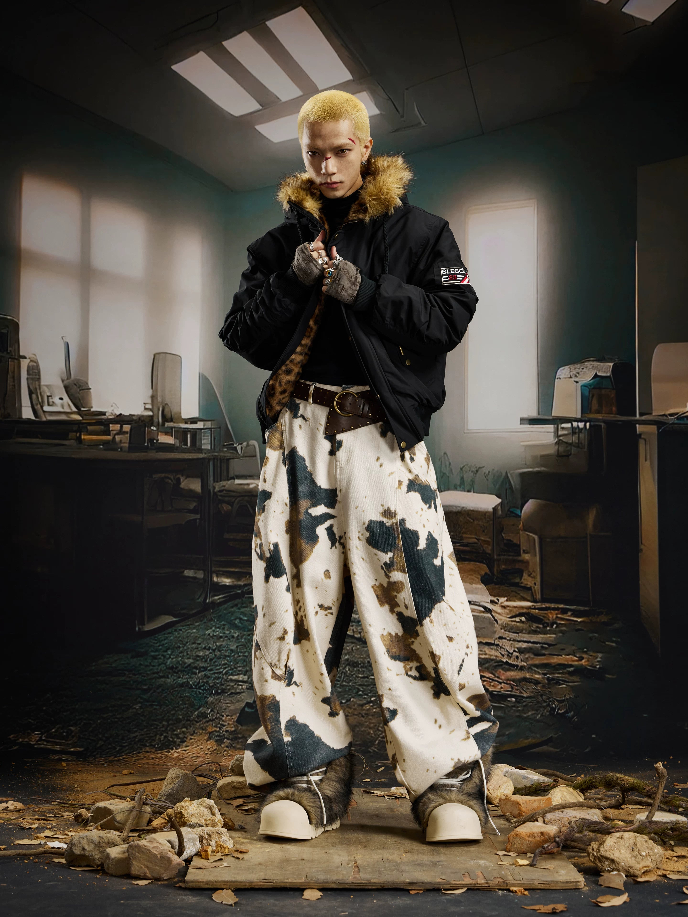Frostline Fur‑Trim Hooded Bomber Jacket