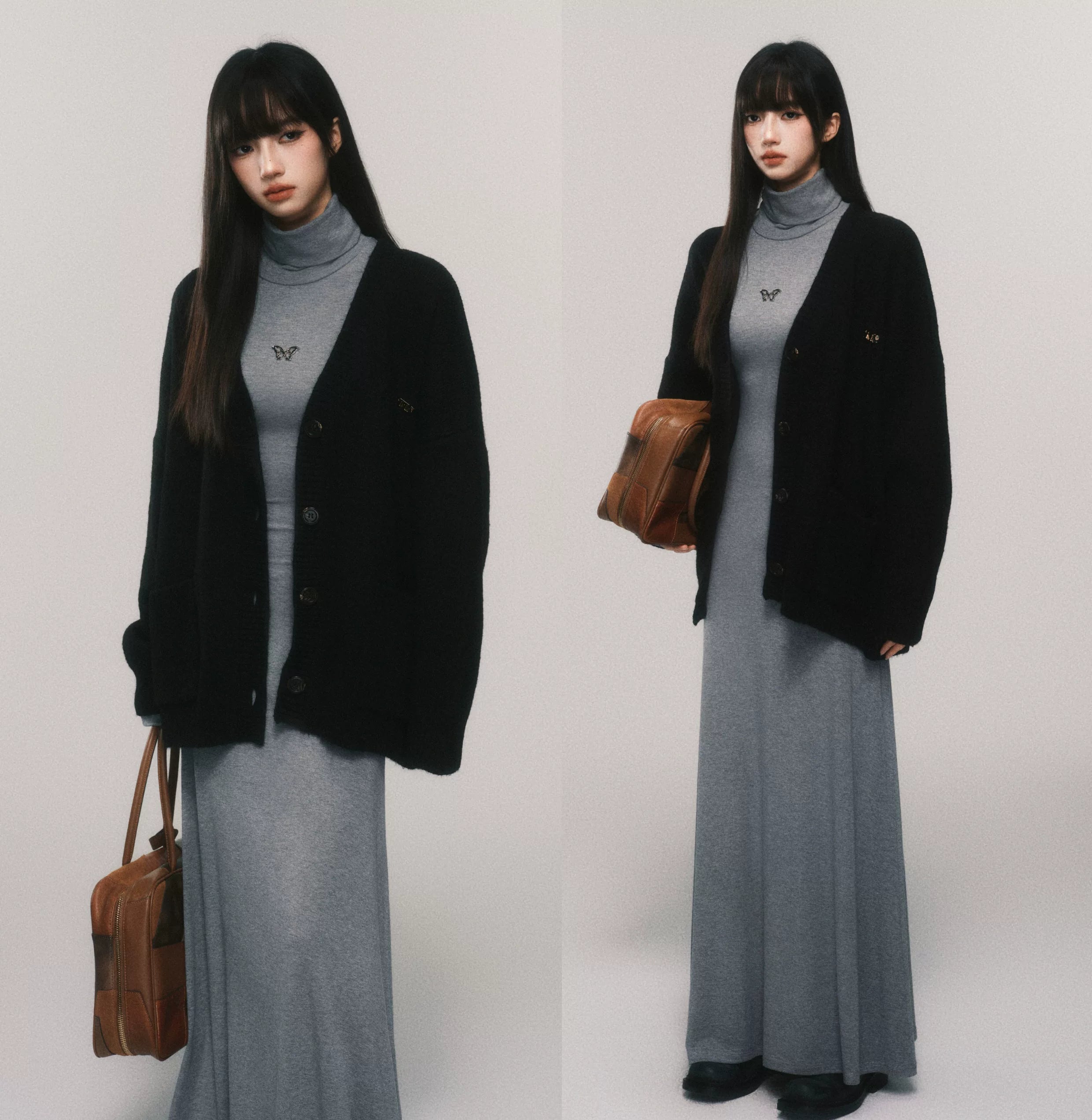 Seraphic Silhouette Butterfly Turtleneck Maxi Dress